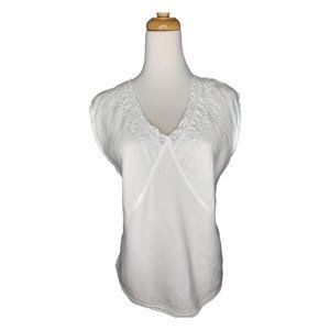 Irish Linen Blouse w Bead and Lace Trim Size L